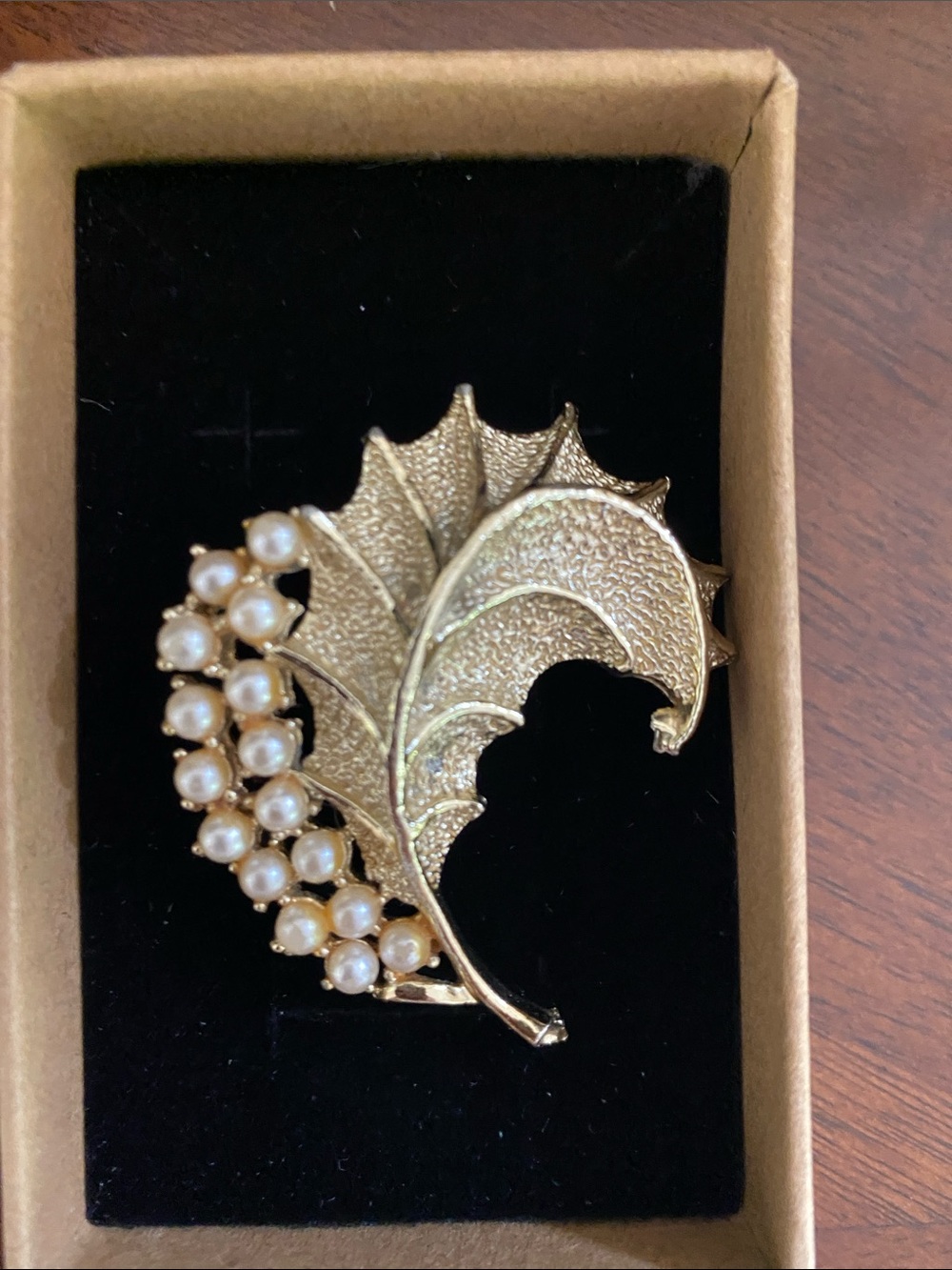 Gold Leaf Pearl Cluster Brooch - Elegant Womens Jewelry